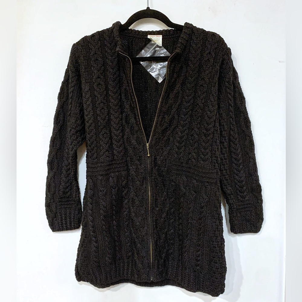 Kilronan Knitwear 100% Merino Wool Black Full Zip Cardigan